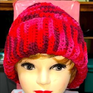 Vibrant crochet Beanie in Red and Pink